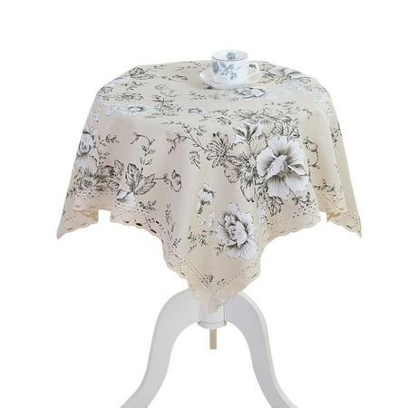 

Vintage Navy Damask Pattern Decorative Macrame Lace Tablecloth Heavy Weight Cotton Linen Fabric Decorative Table Top Cover