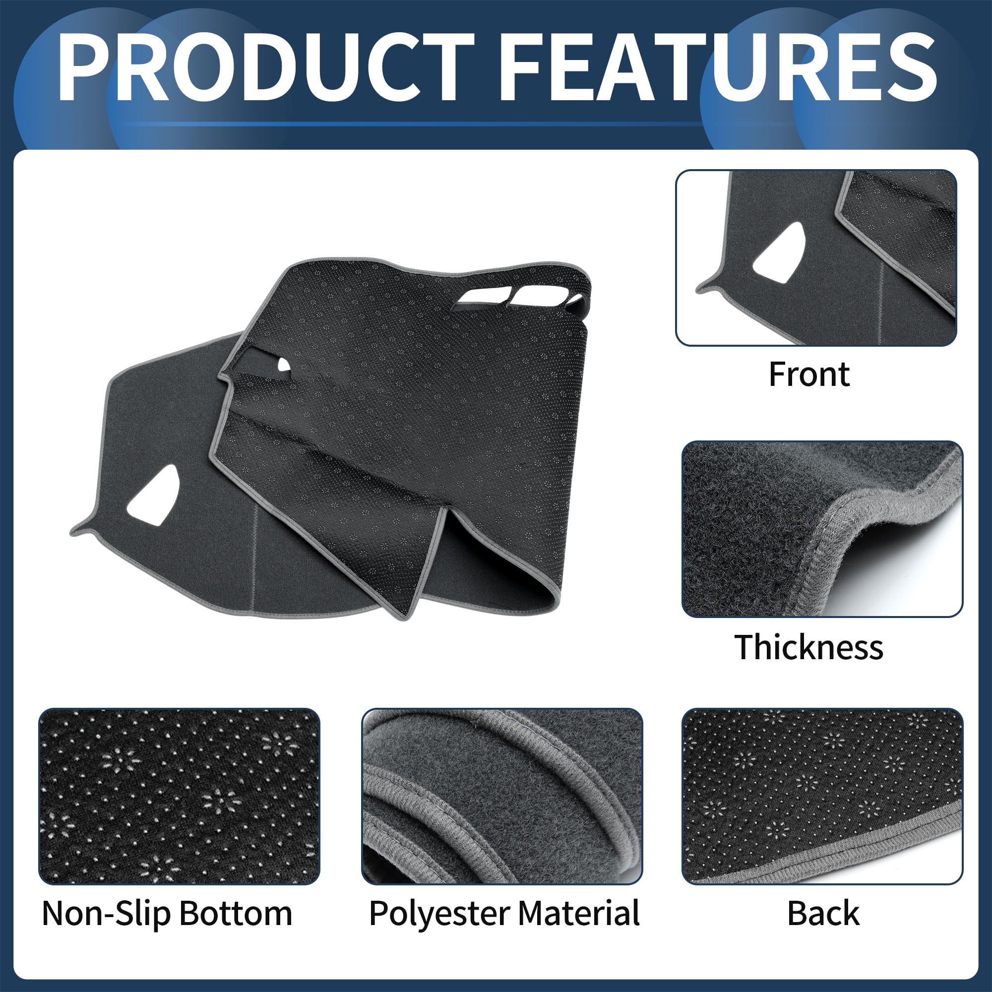 Dashboard Cover Dash Cover Mat Carpet for Hyundai Tucson 2016-2018 Polyester Gray