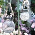 thumbnail image 6 of 2 Pack Heavy Crackle Glass Solar Lantern with 30 LED Firefly Lights– Waterproof Outdoor Hanging Lamp 215% Larger Solar Panel, Stainless Steel Lid Decorative Lighting for Garden Patio Table, 6 of 8