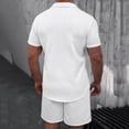 thumbnail image 4 of IROINNID Men's 2 Piece Casual Short Sleeve Button Down Shirt and Shorts Set Textured Jacquard Turndown Collar for Summer Beach Vacation, 4 of 8