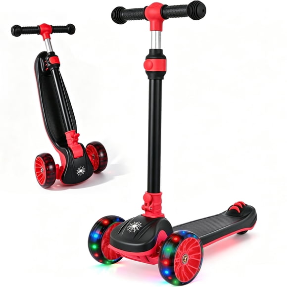 3-Wheel Kick Scooter for Ages 3-12, Foldable Scooter for Kids with 6-Level Adjustable Height, Rear Brake and 3 Flashing Wheels for Toddlers and Children