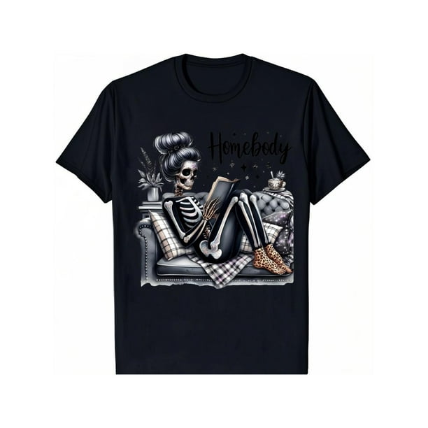 Cotton Short Sleeve T-Shirt HOMEBODY GLITTER SKELLY unisex super soft comfort tshirt Crewneck Prints Streetwear Top Sublimation Tropical Casual Wetsuit