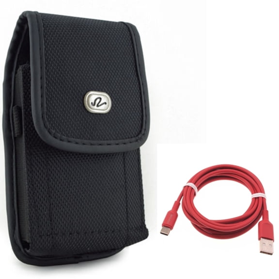 Red 6ft USB-C Cable w Rugged Case Belt Clip for Samsung Galaxy A53 5G,A33 5G Phones - Charger Cord Power Wire Type-C, Holster Canvas Cover Pouch