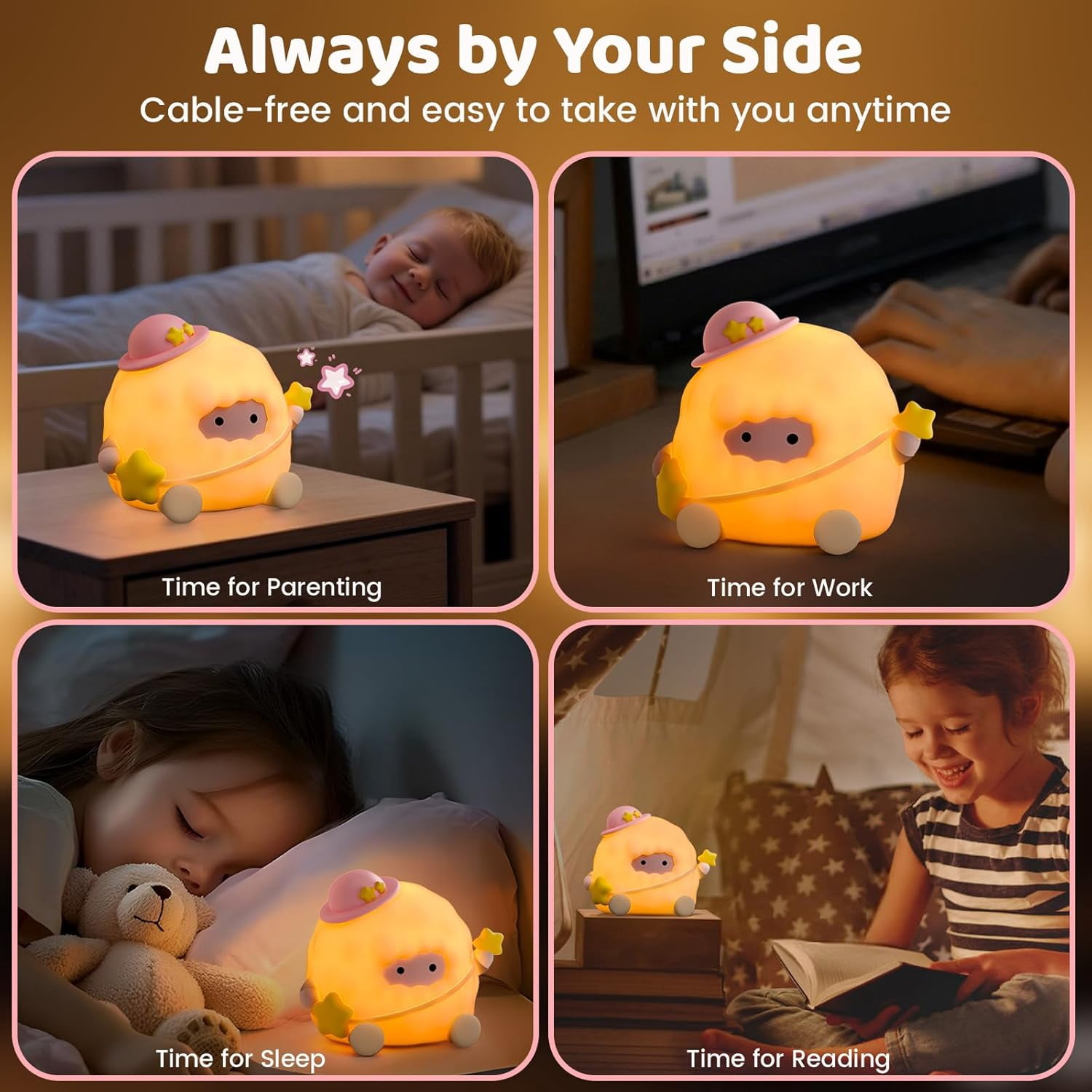 Kid Night Light, Baby Lamb Sheep Nursery Night Light, 3 Levels & 7 Colors Touch Lamp with Timer, Rechargeable Squishy Silicone Nightlight, Cute Gifts for Girls Women