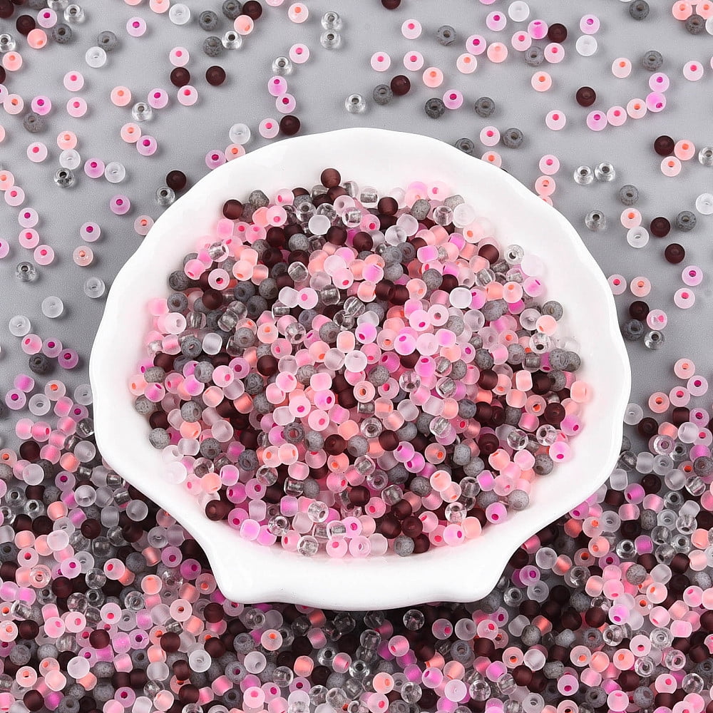 Frosted Glass Seed Beads Inside Colours Round Mixed color 4x3mm Hole: 1.2~1.5mm about 7500pcs/pound