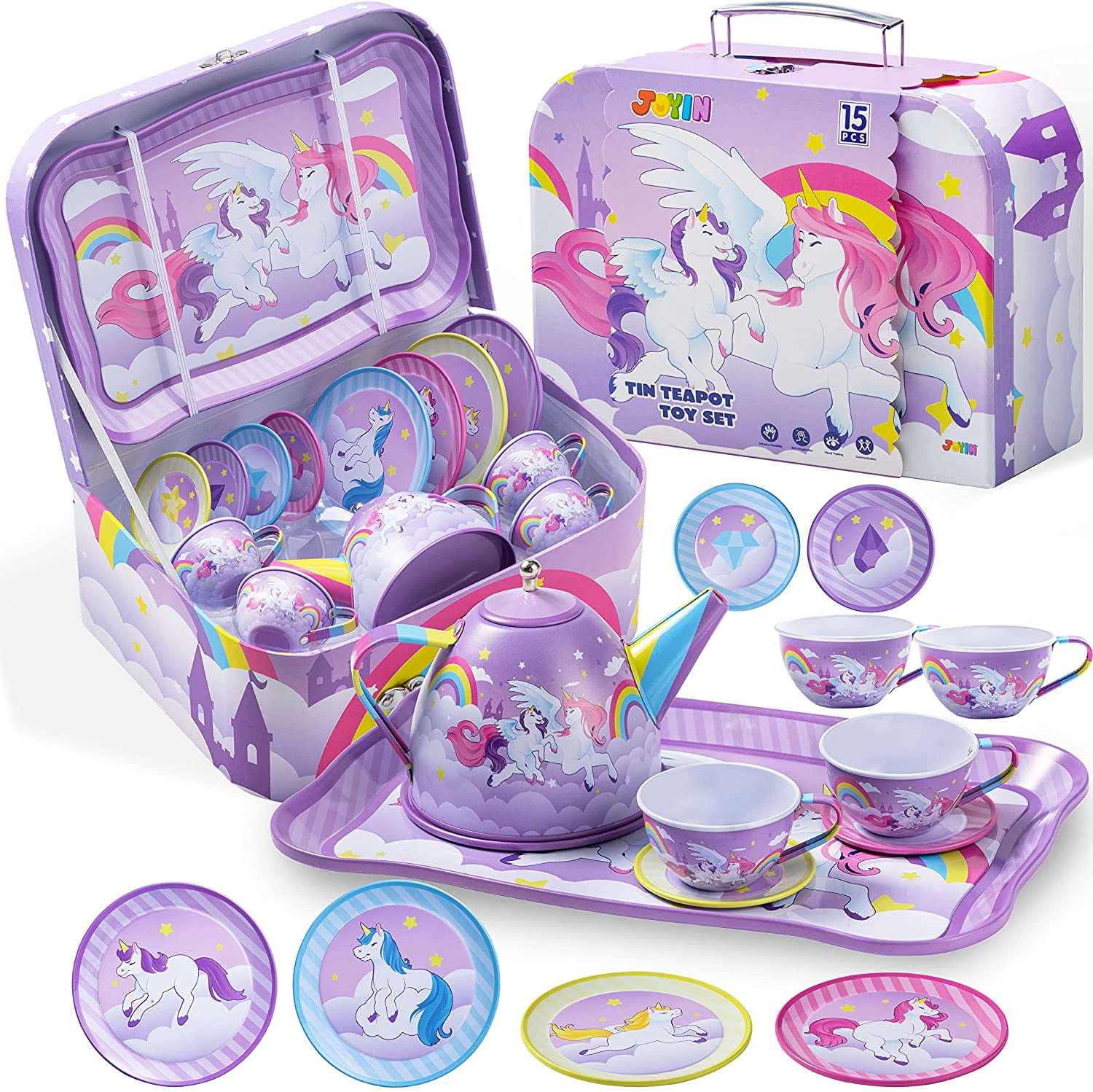 Children's Tin Tea Set 15pcs Teapot cup Frozen Peppa Pig Pony Princess 