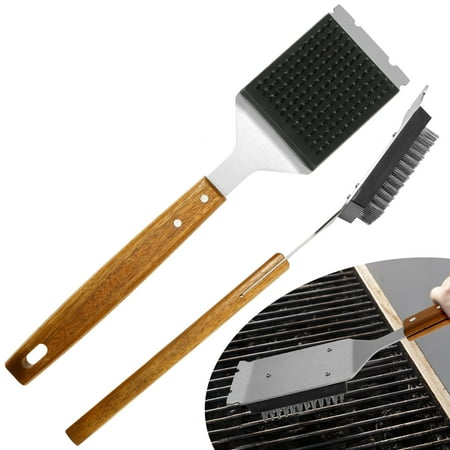 2Pcs Grill Cleaning Brush Set Ergonomic BBQ Brush and Scraper with Wooden Extended Handle Barbecue Cleaning Tool for Barbecue Grill 2Pcs Grill Cleaning Brush Set Ergonomic BBQ Brush and Scraper with Wooden Extended Handle Barbecue Cleaning Tool for Barbecue Grill
