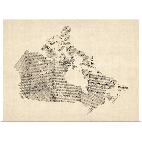 Great BIG Canvas | Rolled Michael Tompsett Poster Print entitled Old Sheet Music Map of Canada Map