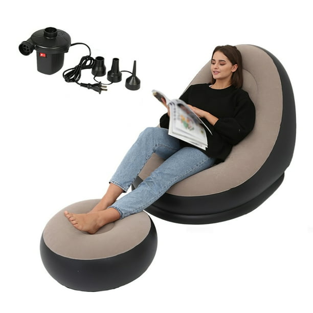 Sofá Inflable Flocado Sofá De Ocio Sofá Perezoso Diseño Ergonómico Sillón Inflable Con Taburete Redondo Bomba De Aire Eléctrica Para Viajes De Oficina En Casa seitruly HA026454-03