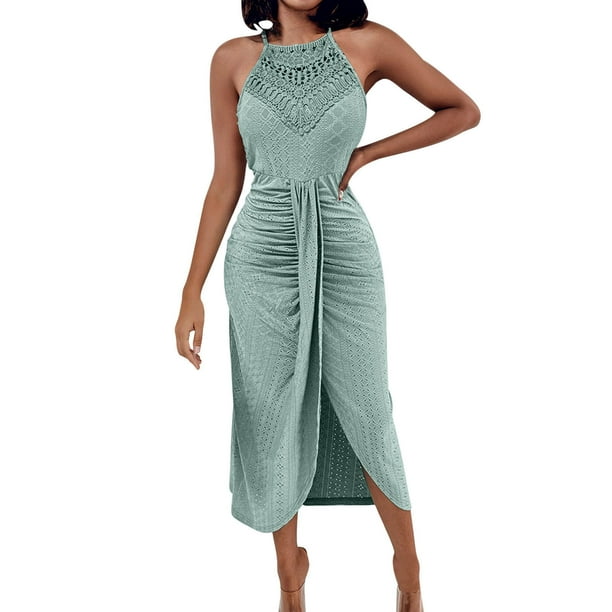 Vestido de Verano Casual de las Mujeres, Moda Cuello Redondo, Vestido Sólido sin Mangas para las Mujeres