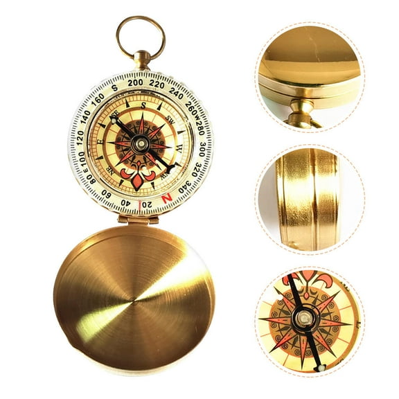 Soimiss Hiking Compass Golden Copper Compact Practical Outdoor Ornament