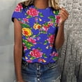 thumbnail image 2 of Penkiiy Floral Shirts for Women's T-Shirts Women's Tops Flower Printing Round Neck Short Sleeved T-shirt Tops, 2 of 6