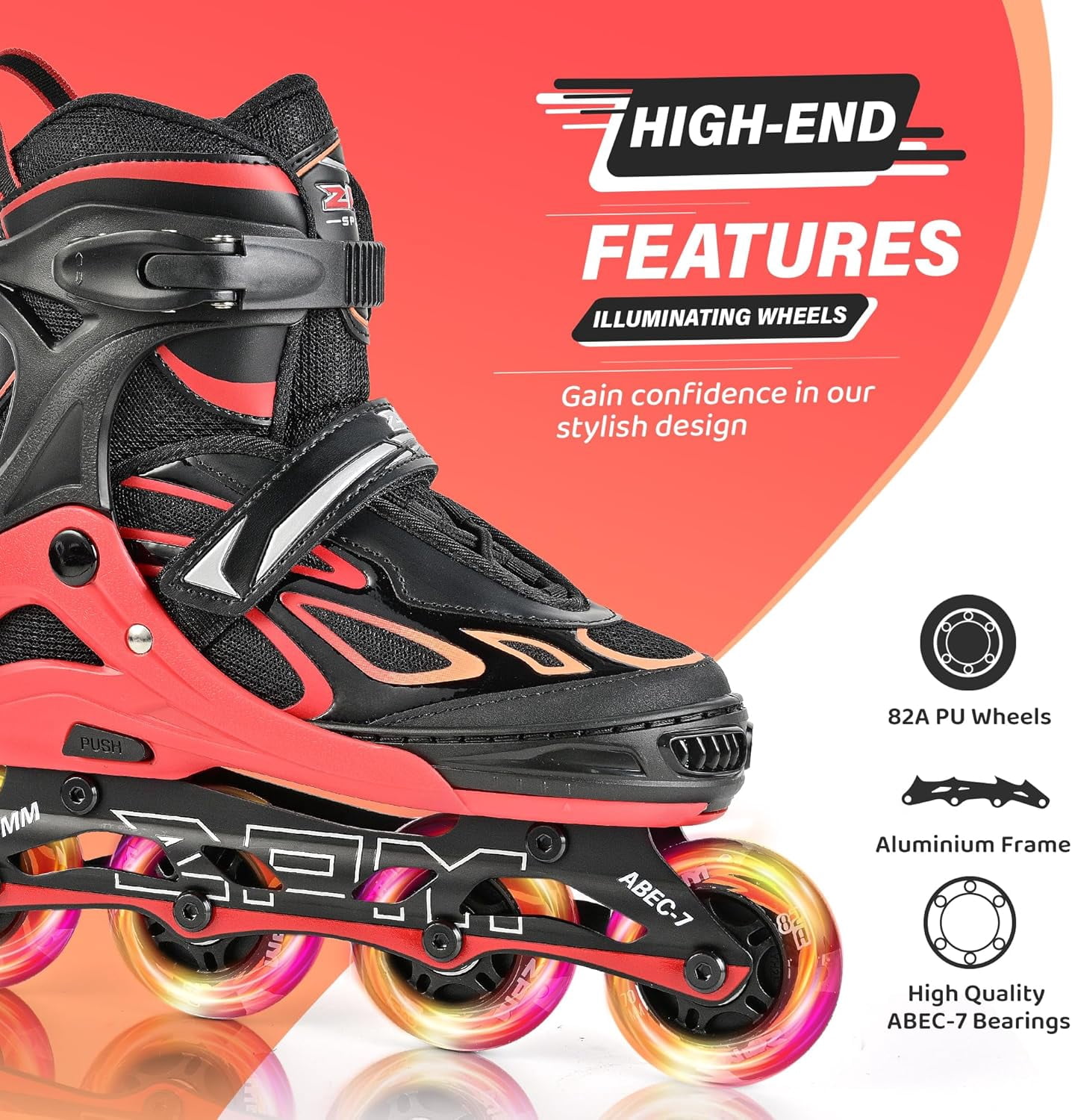 PrimeCook Shop Vinal Girls Adjustable Flashing Inline Skates, All Wheels Light Up, Fun Illuminating Skates for Kids Men Adult Women and Boys