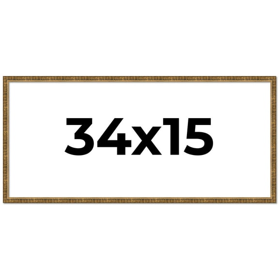 34x15 Frame Gold Solid Wood Picture Frame - Complete Modern Photo Frame Includes UV Acrylic