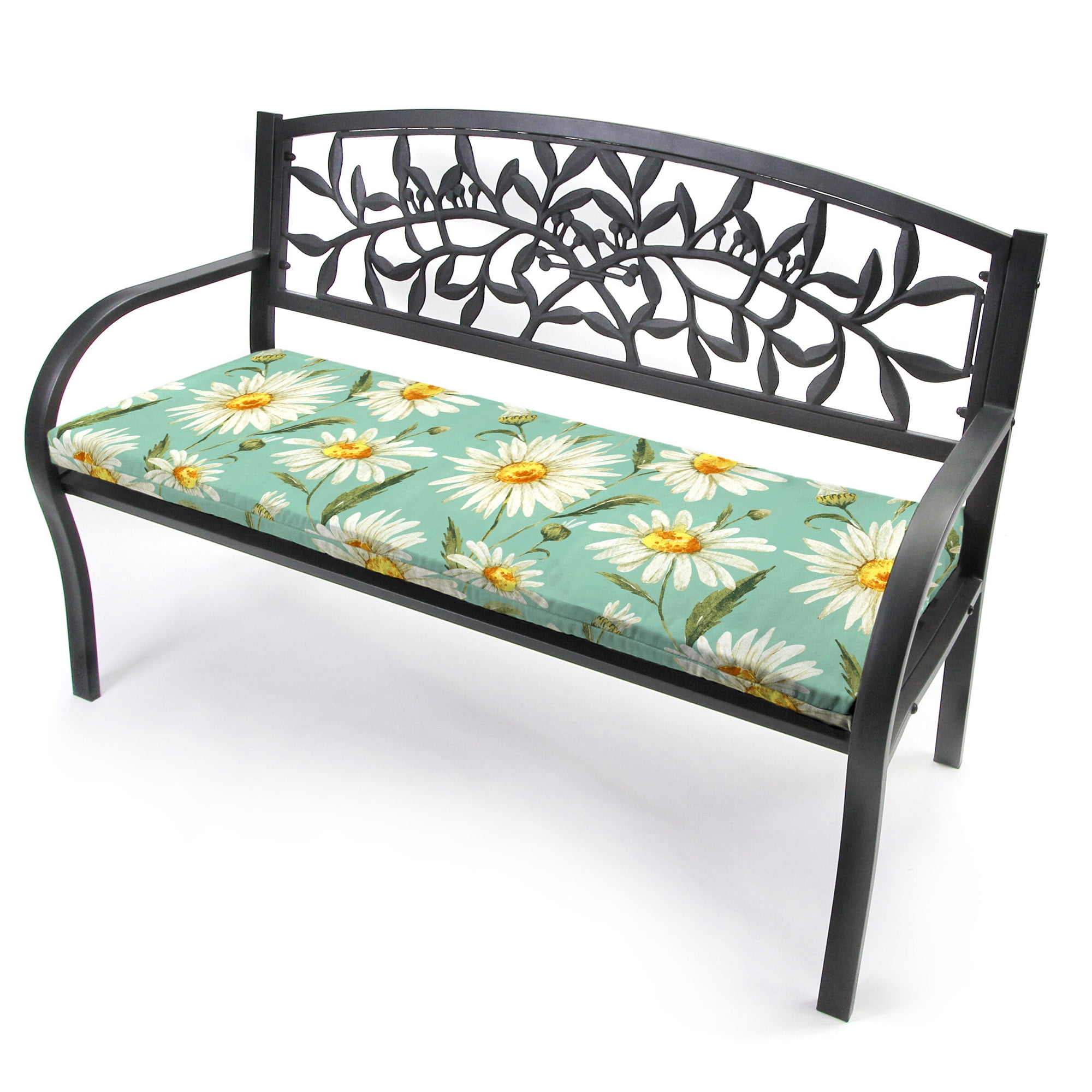 Jordan Manufacturing 57" x 18.75" Daphne Iceberg Aqua Floral Rectangular Outdoor Settee Swing Bench Cushion with Ties