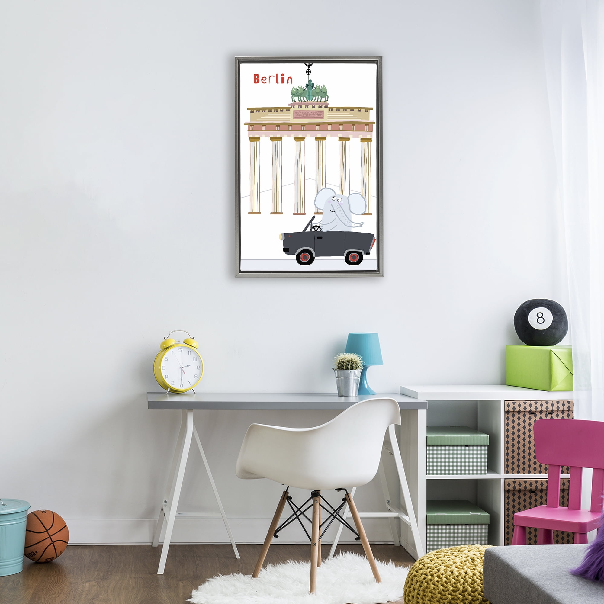 Elephant & Berlin Architecture Gray Framed Floater Canvas Wall Art, design by Carla Daly