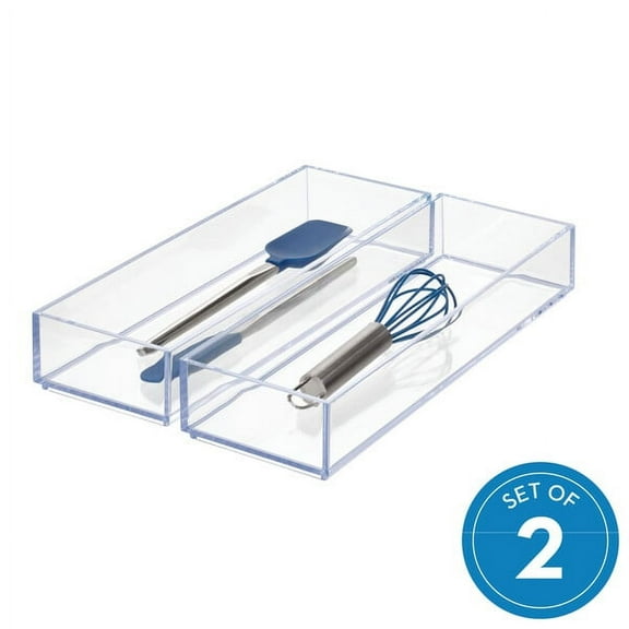 iDesign Clarity Plastic Drawer Organizer 4" x 12" x 2", 2-Piece, Clear