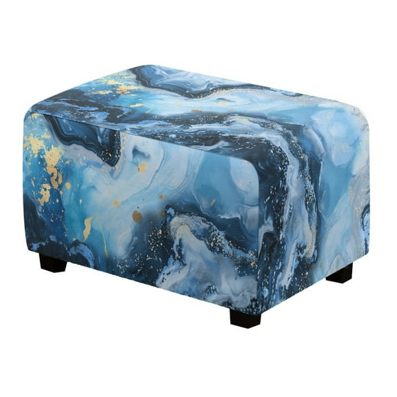 Xixirimido Marble Dark Blue Pattern Ottoman Cover Rectangle Stretch Footrest Stool Cover for Storage Ottoman, Foot Stool Slipcover Protector with Nonslip Elastic Bottom, Small