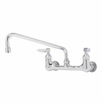 T&S Brass - 8'' Double Pantry Faucet, Wall Mount, Handles w/ Anti-Microbial Coating, 12'' Swing Nozzle