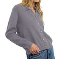 thumbnail image 3 of Women Lapel Collar Sweater Button Up Open Front Fall Knit Jackets Cute Long Sleeve Button Down Cardigan Gray L, 3 of 7