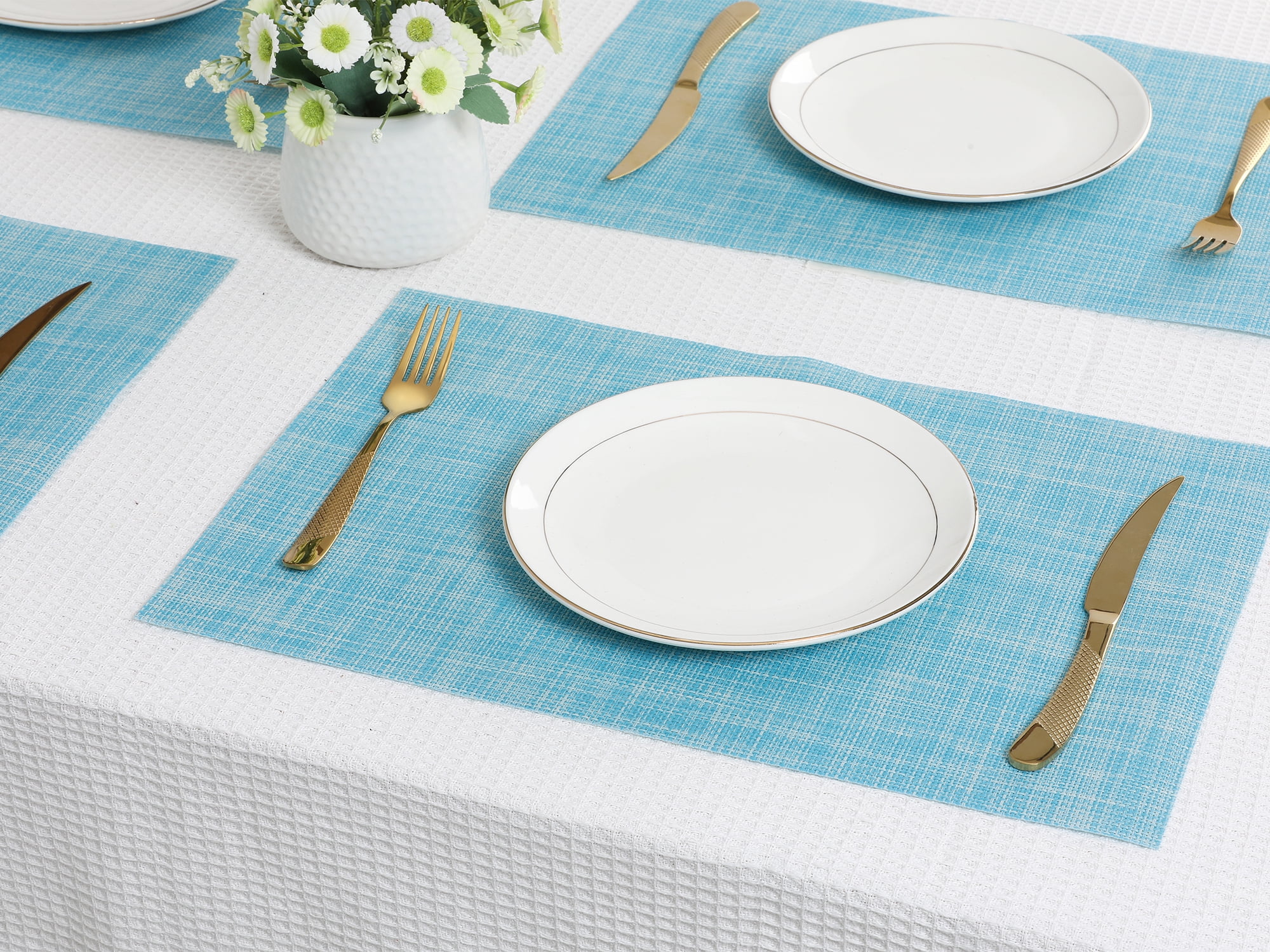 Unique Bargains 8 Pack Washable Placemats for Table Decor Wipeable Place Mat Blue 18x12in