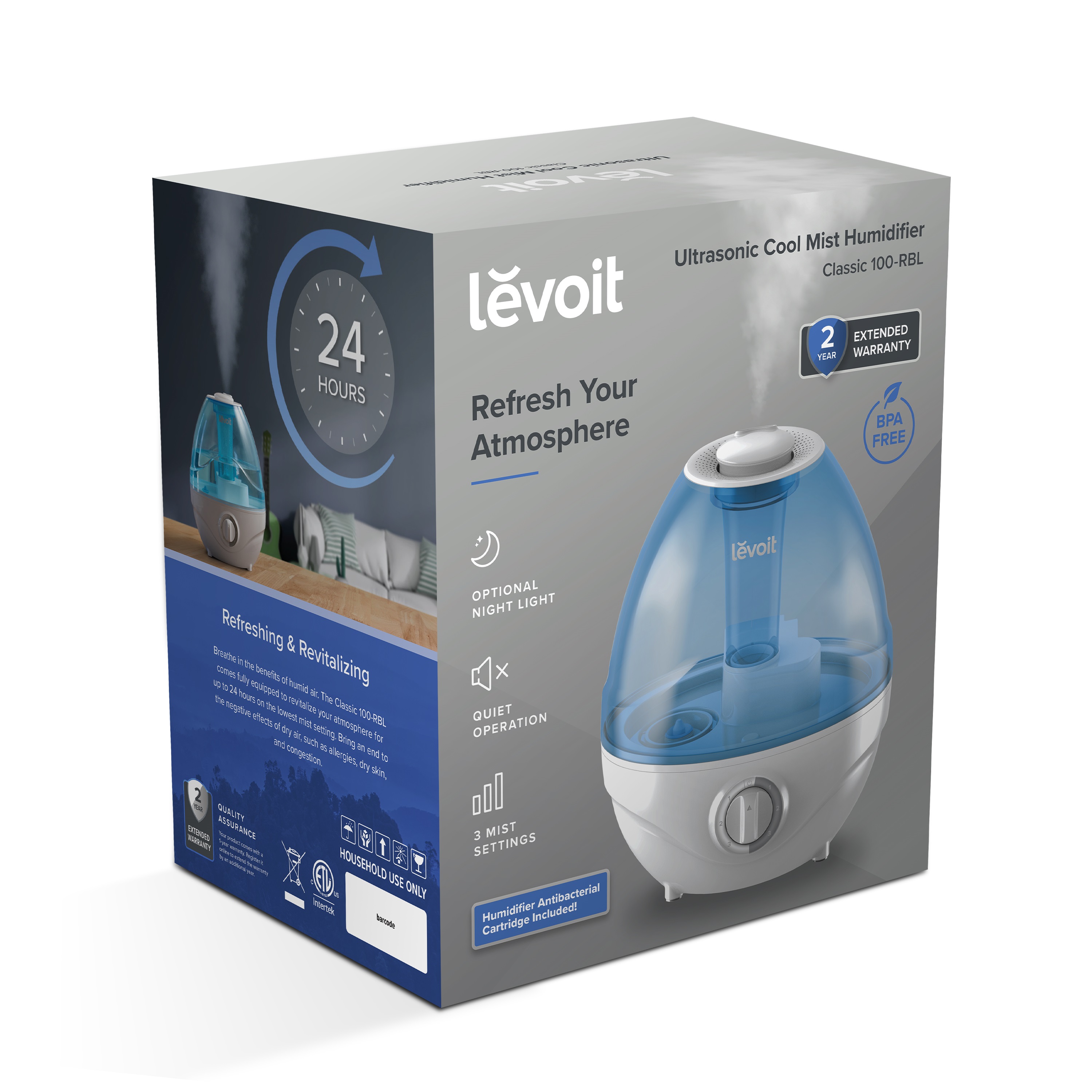 Levoit 2.4L 290 sq ft Ultrasonic Mist Humidifier, White and Blue - image 4 of 17