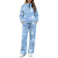 thumbnail image 2 of TSOVTHRID Light Blue Star Print Matching Outfits for Women Half Zip Pullover Wide Leg Sweatpants Set with Pockets Fall Winter Casual Loungewear Travel Airport Sweatsuits, 2XL, 2 of 9