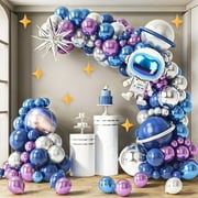Space Balloon Arch Kit Galaxy Party Decorations with Astronaut & Rocket Foil Balloons, DIY Space Themed Birthday Decor for Boys Girls, Baby Shower, NASA Party Includes Arch Strip