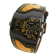 1220 Fashion Waterproof Mens Dual Time Display Quartz Wrist Watch with PU Band (Yellow)