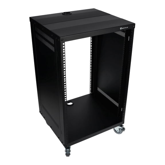 Rockville RR16U 16U Live Sound/Recording Studio Rack Case with Wheels, Reversible Rack Rails, Front & Rear Mounting, Cable Management Ports, 440lb Capacity