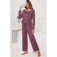 thumbnail image 2 of Women's Long Sleeve Sleepwear Soft Crew Neck Pyjama Set,Purple Red, 2 of 5