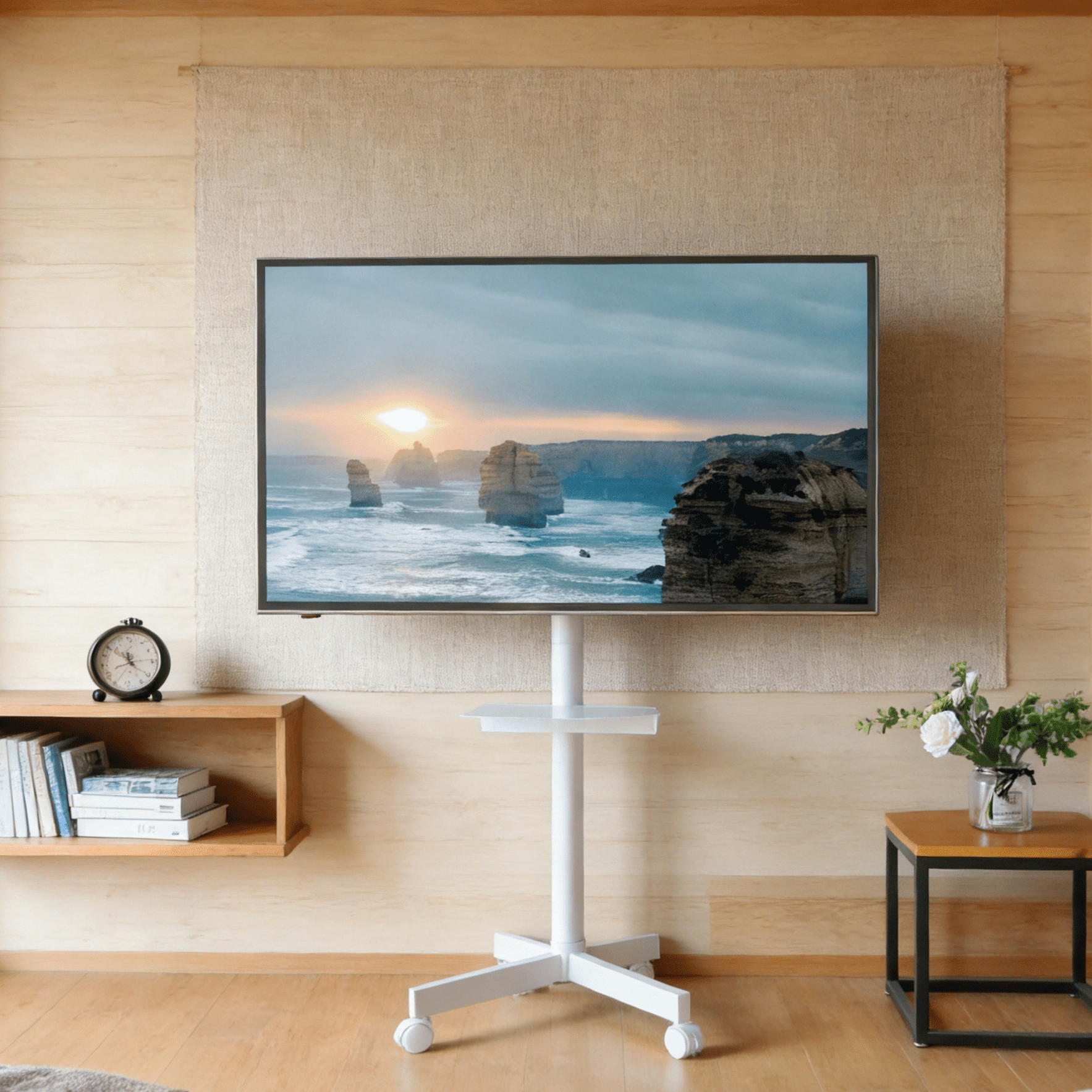 Modern Rolling TV Stand, Mobile TV Cart with Shelf for 23-60 Inch Flat TVs, White