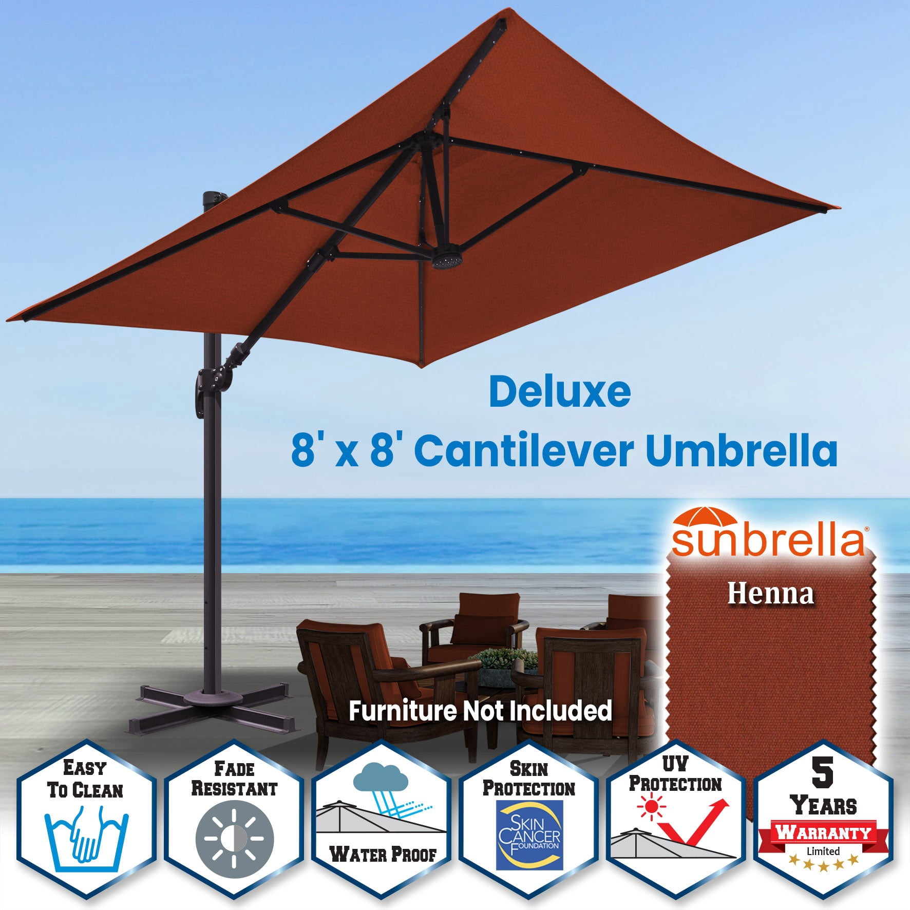 SUNRISEUMBRELLA Square Deluxe Hanging umbrella (8x8',Henna)