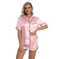 thumbnail image 2 of DAKIMOE Womens Silk Satin Pajamas Short Sleeve Loungewear Two-Piece Sleepwear Button-Down Pj Set, 2 of 6