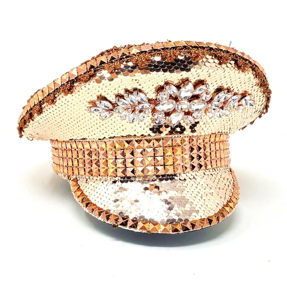 RAVE Captain Style Luxury Rhinestone Sequin Sparkly Concert Hat for Music Festivals