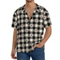 thumbnail image 3 of Honeii 's Black Plaid Heart for men's short-sleeved button-up collared shirt featuring a pocket, perfect for beach vacations, and travel adventures., 3 of 5