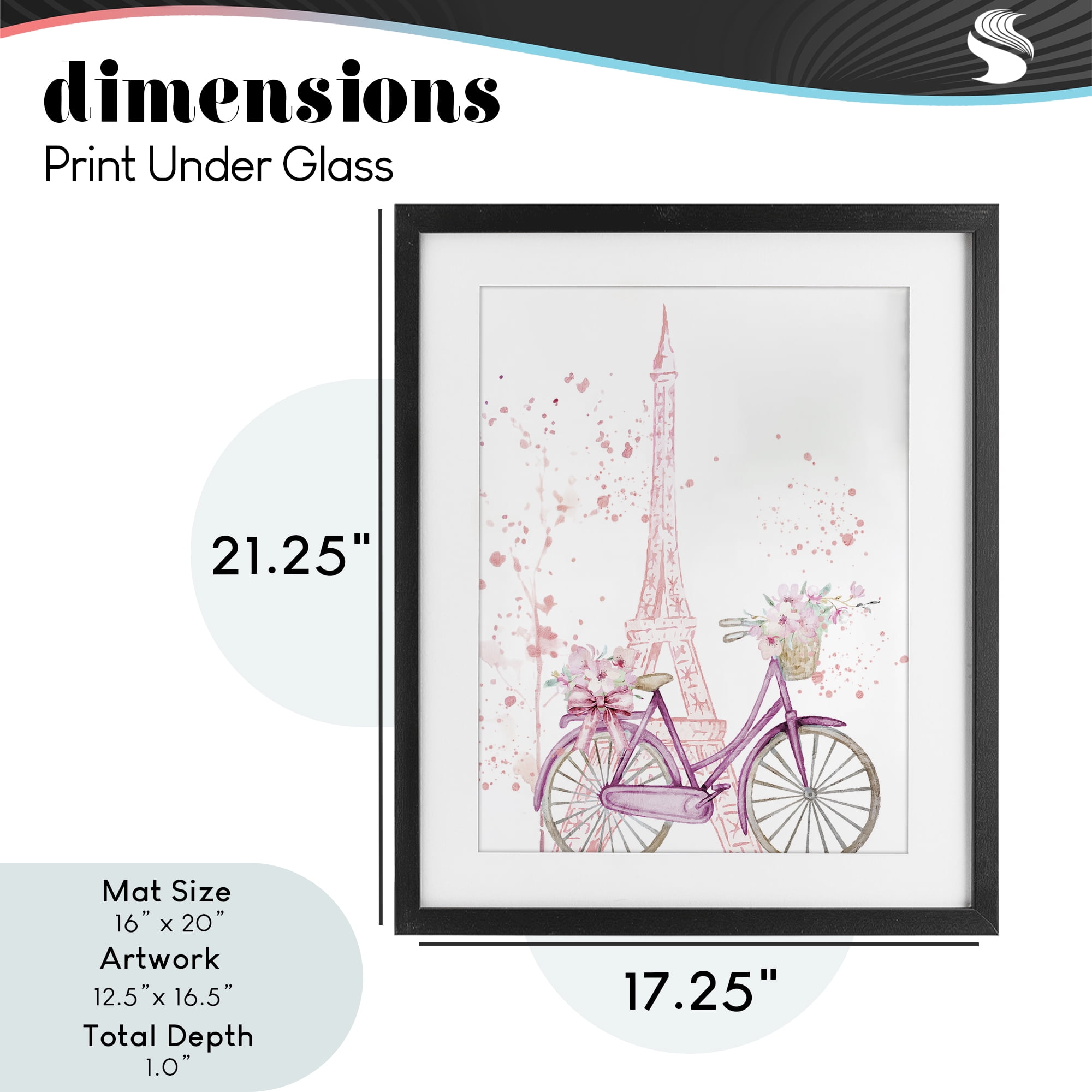 Parisian Bicycle & Modern Splatter Black Framed Print Under Glass, design by Kim Allen