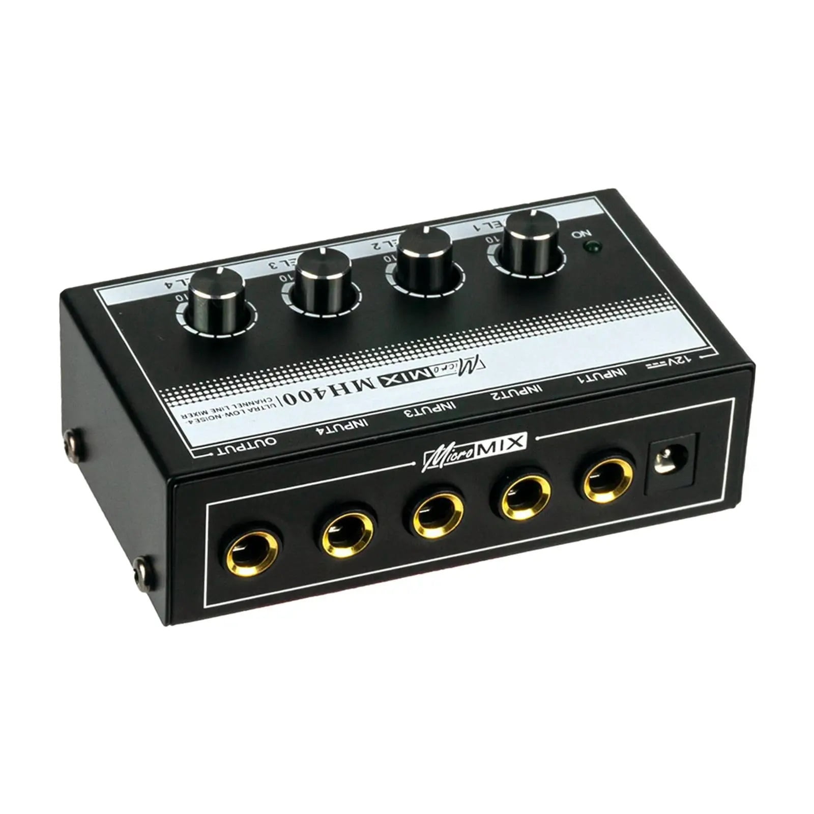 Sound Mixer Professional 4 Channel Line Mixer Volume Control Mini Au-dio Mixer for Musical Instruments Keyboards Bass Black ,Precision Control