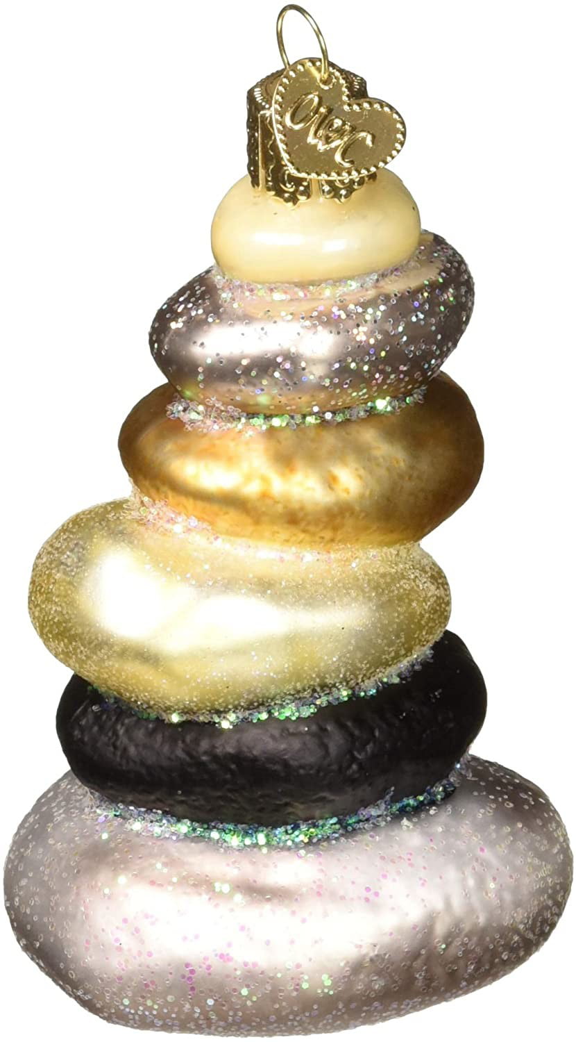 YOGA STONES MULTI-COLORED STACK OLD WORLD CHRISTMAS GLASS ORNAMENT NWT 36209 