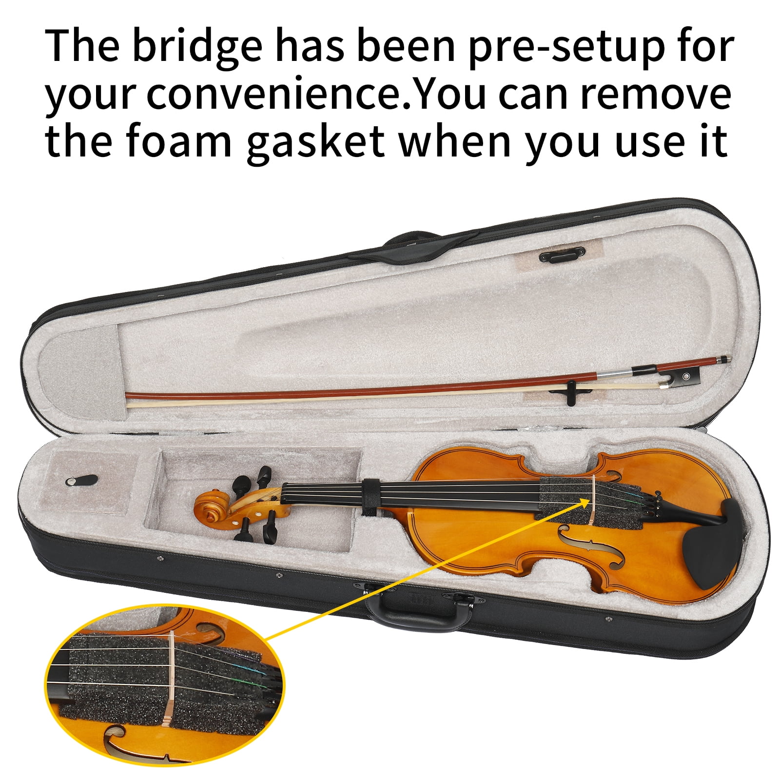 4/4 Acoustic Violin Set for Beginners Kids and Adults, Basswood, Includes Case, Bow, Rosin, Extra Strings and Sordine