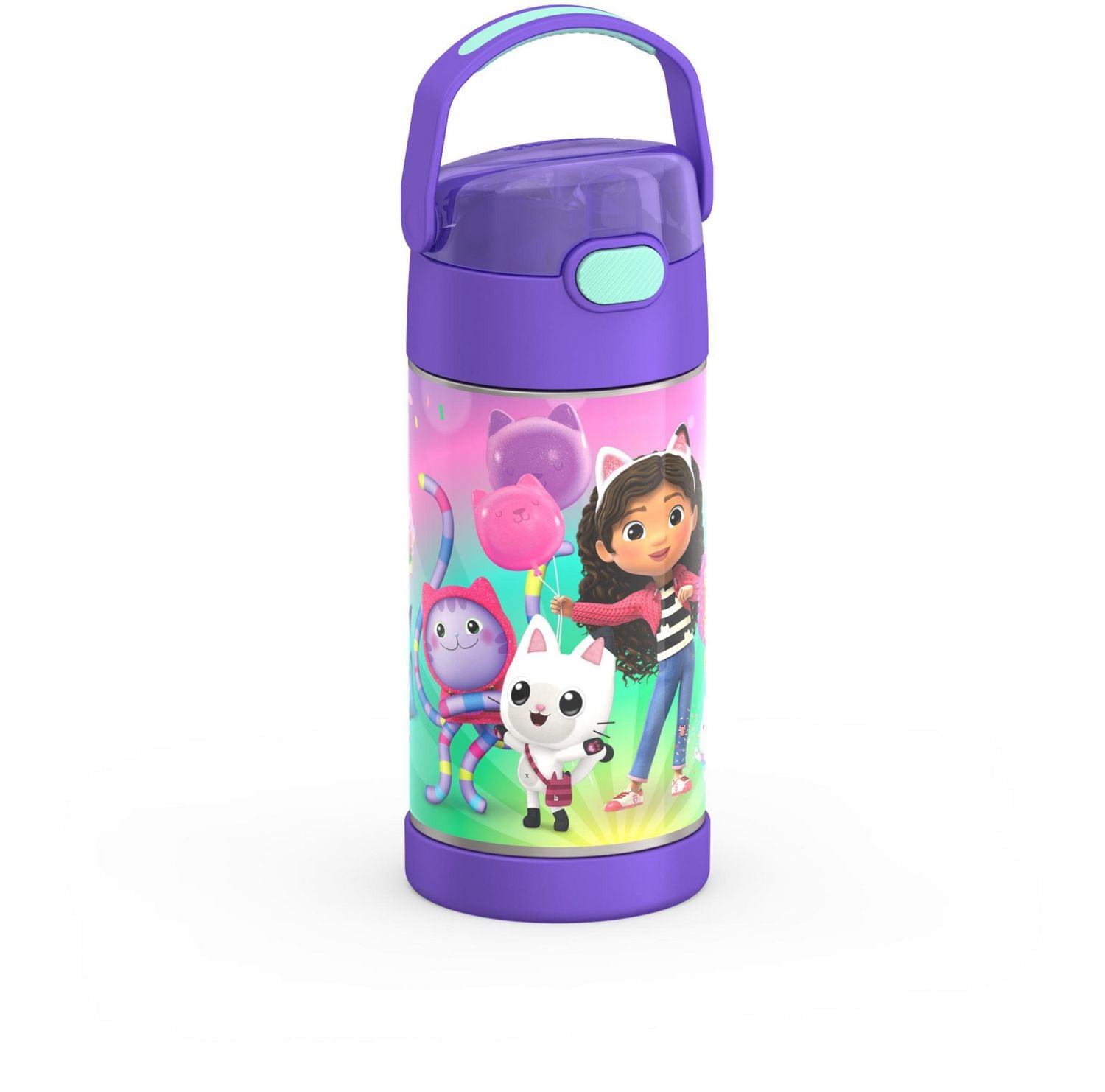 Thermos Kids Vacuum Insulated Funtainer Water Bottle with Flip Up Straw, 355ml, Gabby's Dollhouse, 12 Oz/354 ml, BPA free