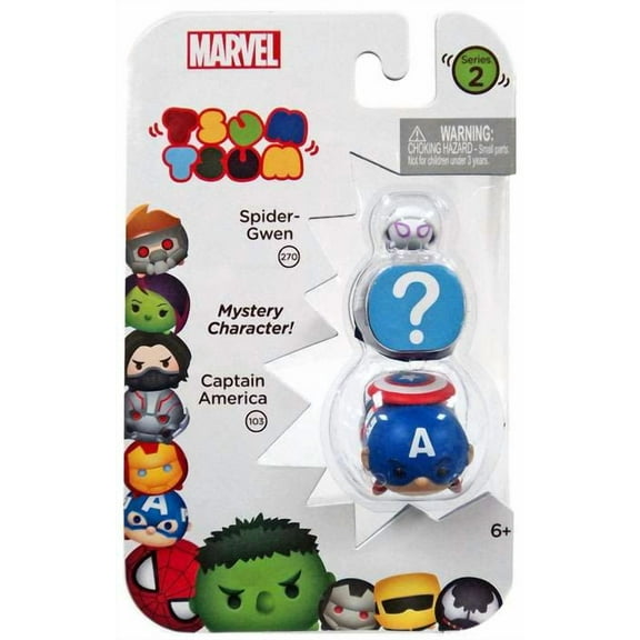 Marvel Tsum Tsum Series 2 Spider-Gwen & Captain America Mini Figures, 3 Pack