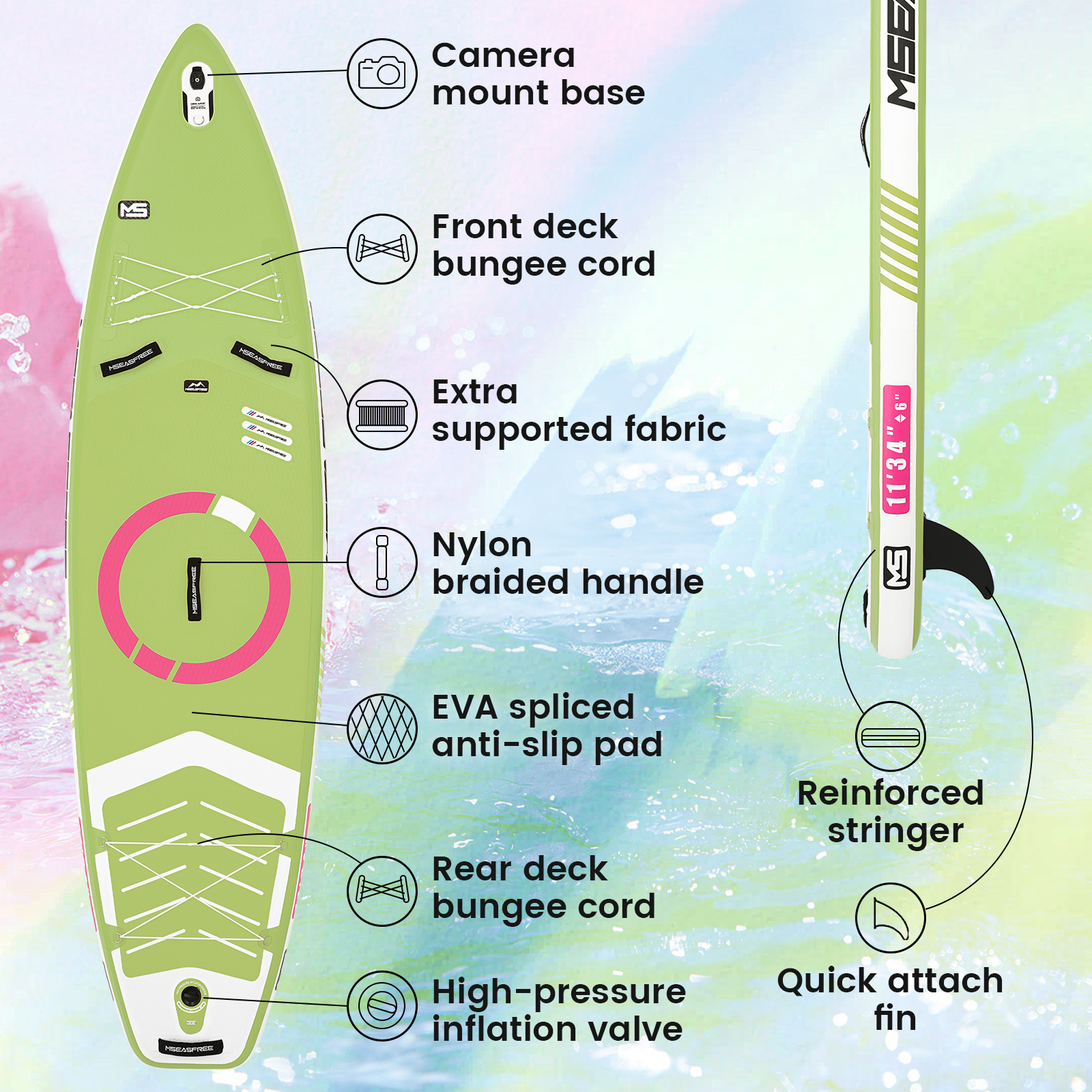 Inflatable Stand Up Paddle Board 11'x34"x6" with Premium Accessories & Backpack, Green Leaf Design
