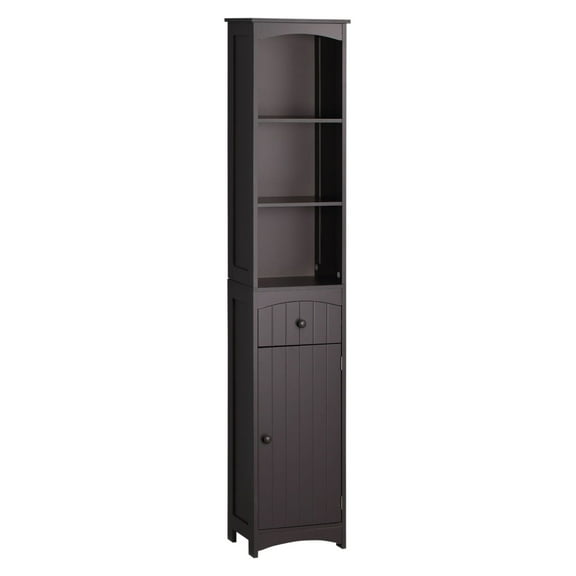 KWUXIN Bathroom Organization: Brown Freestanding Tall Linen Tower with 3 Shelves & Drawer, Narrow Storage Cabinet
