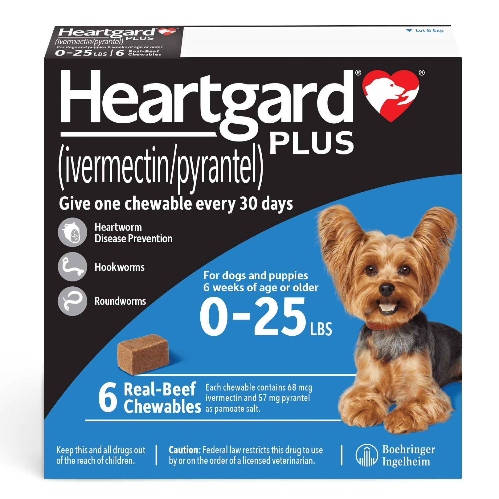 Heartgard Plus Chews for Dogs, 0-25lbs, (Blue Box)