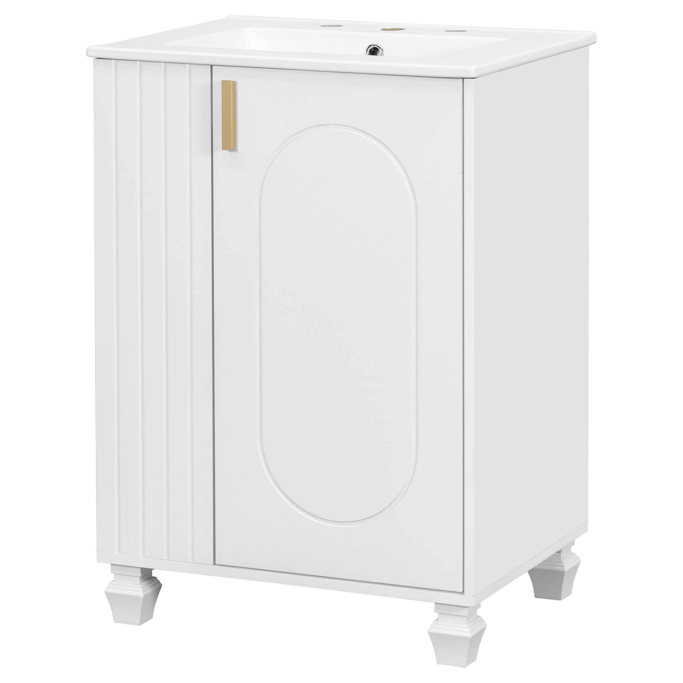 Christopher Knight Home 24" Bathroom Vanity with Sink, Wood Storage Cabinet with Side Open Storage, White
