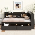 thumbnail image 2 of Twin Size L-Shaped Bookcase Bed with Storage Drawers and Charging Station, Modern Wooden Bed Frame, Espresso, 2 of 9