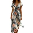 thumbnail image 3 of TaTaai Women's V-Neck Dress Short Sleeve with Ruffle Hem Chiffon Fabric Casual Loose Fit Flowy Midi Dress Solid Color Soft Lightweight for Spring Summer Daily Gift, 3 of 6