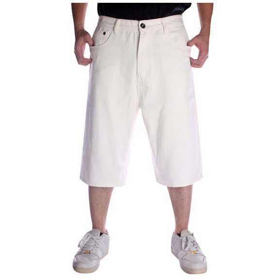 Jeans for Men Casual Hop Plus Size Loose Wash Solid Skateboard Denim Capri Trousers Leisure Streetwear Pants for Men White 30