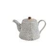 thumbnail image 1 of Creative Co-Op White Stoneware Black Speckles &amp; Gold Electroplating Teapot, 1 of 3